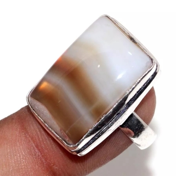 NEW 925 Silver Plated Botswana Agate Natural Gemstone Ring Size US 8 Chakra - Picture 1 of 7